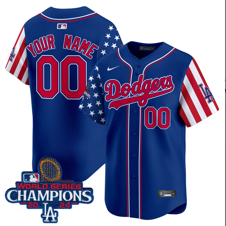 Men MLB Los Angeles Dodgers Custom American Style blue 2024 World Series Champions  Limited Jersey->customized mlb jersey->Custom Jersey